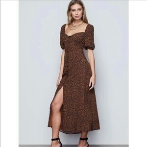 Good American Brown Cheetah Print‎ Puff Sleeve Button Maxi Long Dress Sz 2